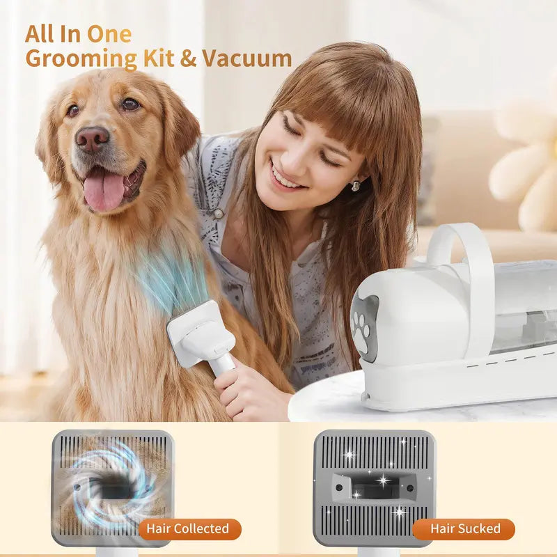 Grooming Vacuum Pet Groomer 7-In-1 for Dogs & Cats with Multi-Pack Attachments for Shedding Grooming and Pet Care, Effortless Grooming & Hair Collection, 6 Guide Combs, Complete Home Grooming Design & Paw Trimme