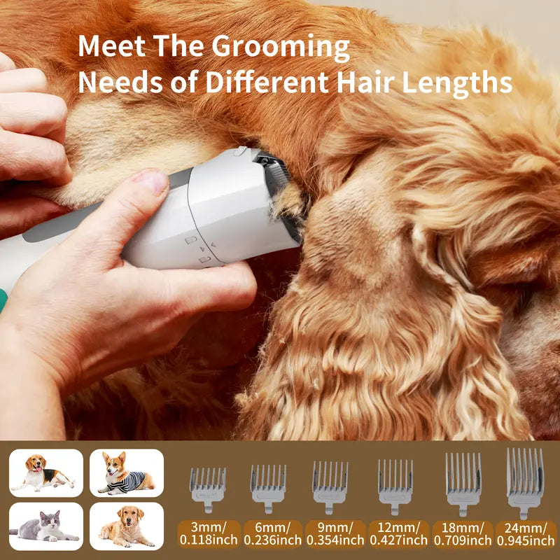 Grooming Vacuum Pet Groomer 7-In-1 for Dogs & Cats with Multi-Pack Attachments for Shedding Grooming and Pet Care, Effortless Grooming & Hair Collection, 6 Guide Combs, Complete Home Grooming Design & Paw Trimme