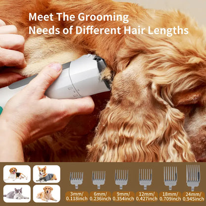 Grooming Vacuum Pet Groomer 7-In-1 for Dogs & Cats with Multi-Pack Attachments for Shedding Grooming and Pet Care, Effortless Grooming & Hair Collection, 6 Guide Combs, Complete Home Grooming Design & Paw Trimme