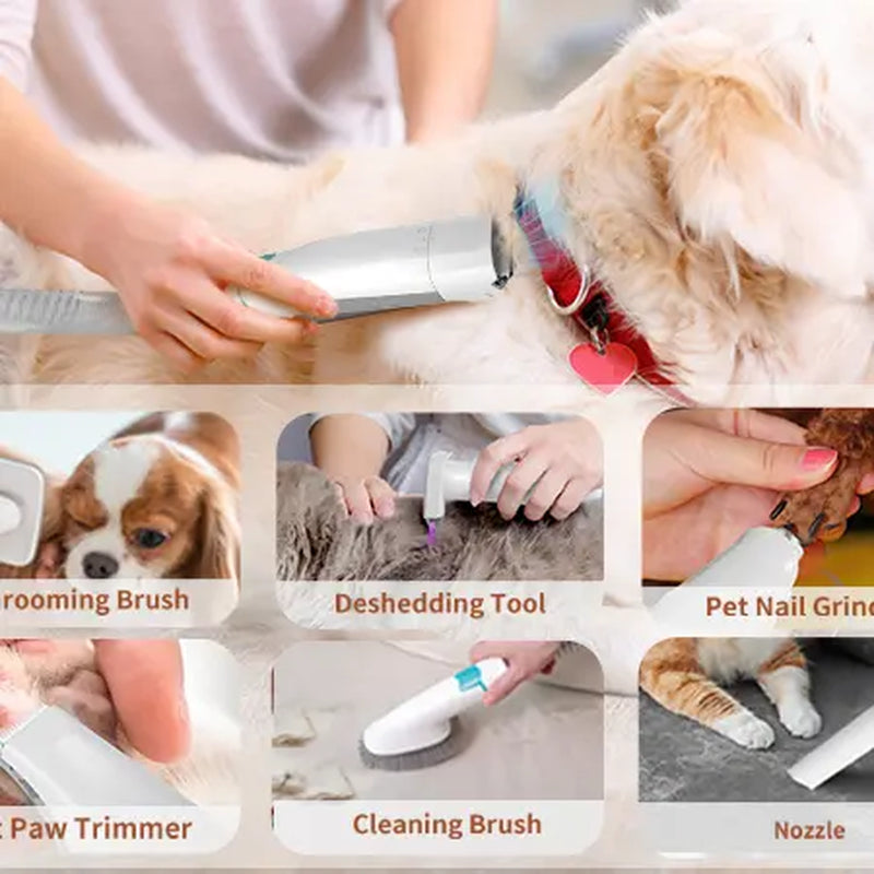 Grooming Vacuum Pet Groomer 7-In-1 for Dogs & Cats with Multi-Pack Attachments for Shedding Grooming and Pet Care, Effortless Grooming & Hair Collection, 6 Guide Combs, Complete Home Grooming Design & Paw Trimme