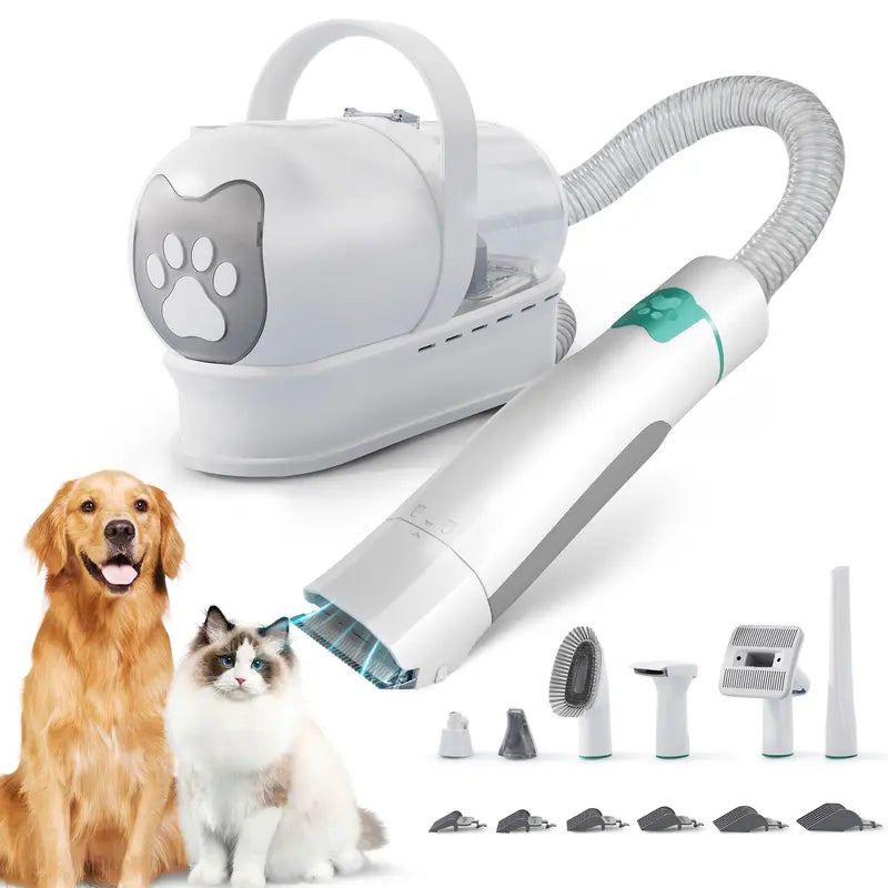 Grooming Vacuum Pet Groomer 7-In-1 for Dogs & Cats with Multi-Pack Attachments for Shedding Grooming and Pet Care, Effortless Grooming & Hair Collection, 6 Guide Combs, Complete Home Grooming Design & Paw Trimme