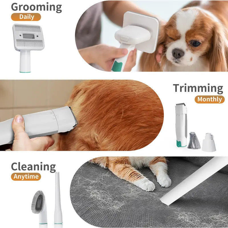 Grooming Vacuum Pet Groomer 7-In-1 for Dogs & Cats with Multi-Pack Attachments for Shedding Grooming and Pet Care, Effortless Grooming & Hair Collection, 6 Guide Combs, Complete Home Grooming Design & Paw Trimme