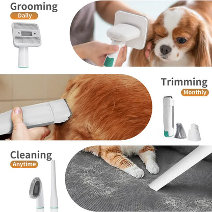 Grooming Vacuum Pet Groomer 7-In-1 for Dogs & Cats with Multi-Pack Attachments for Shedding Grooming and Pet Care, Effortless Grooming & Hair Collection, 6 Guide Combs, Complete Home Grooming Design & Paw Trimme